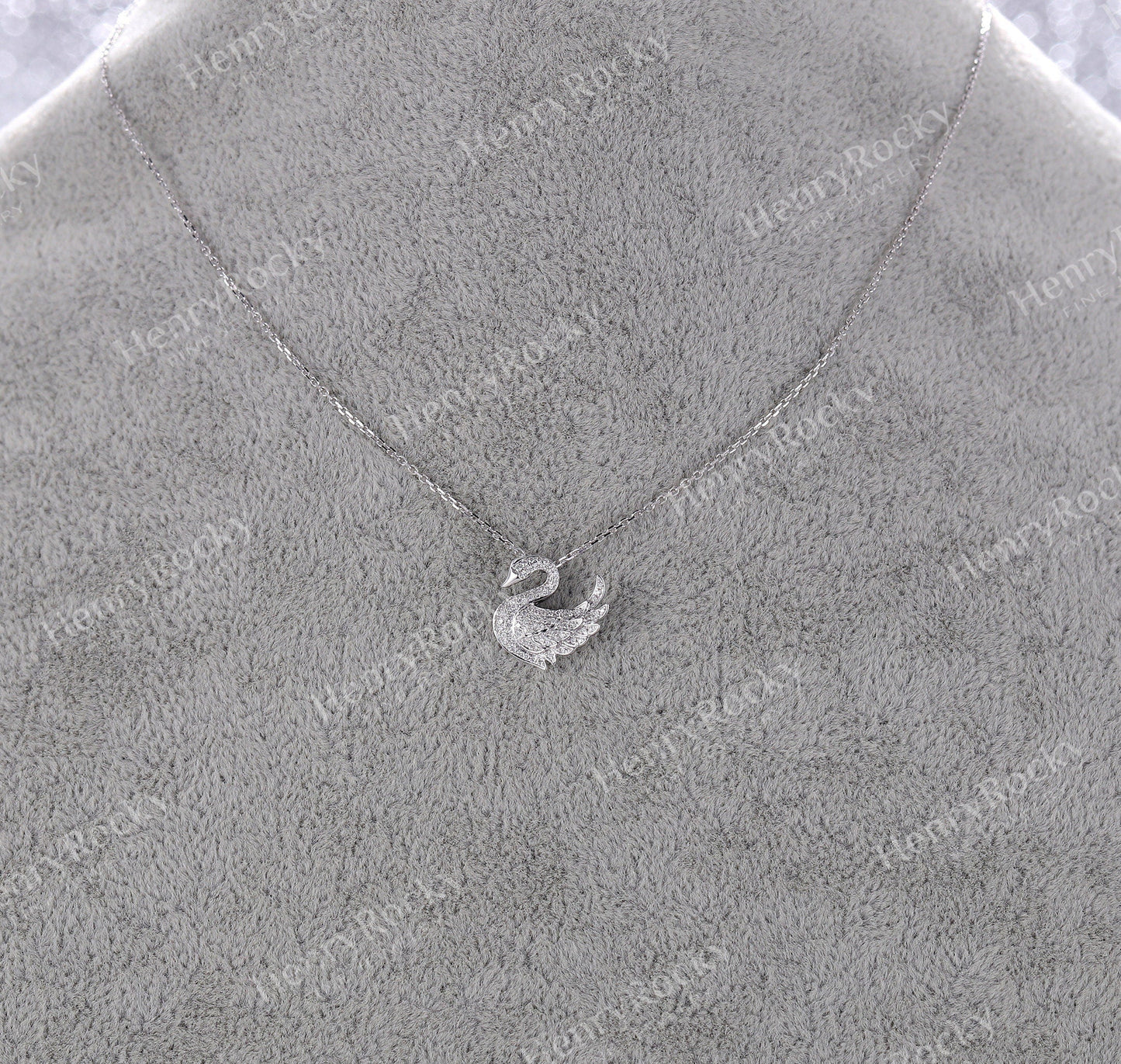 Diamond Pendant necklace women | Charm micro pave Swan Necklace | Unique necklace | Solid white gold necklace | Anniversary necklace