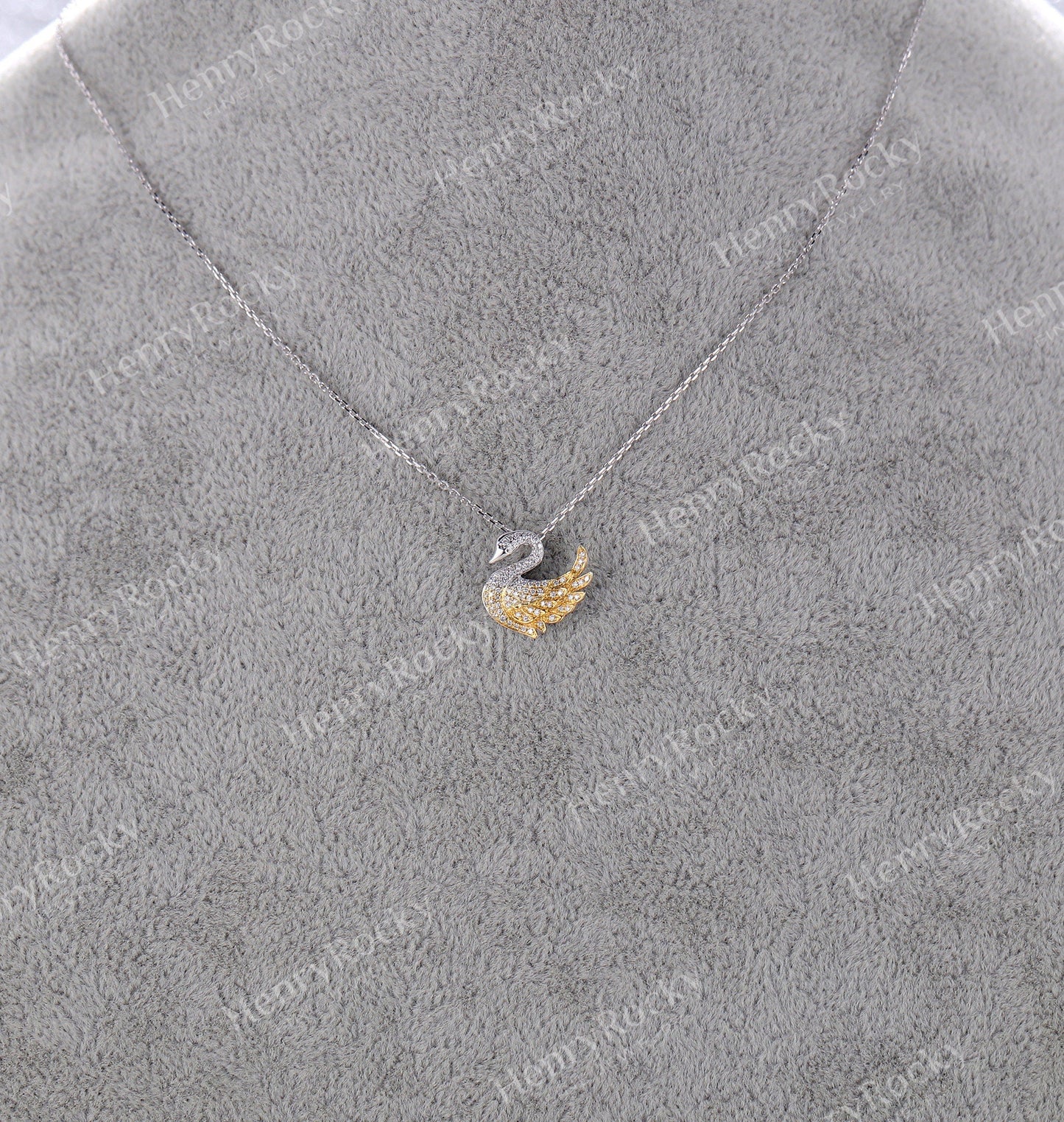 Diamond Pendant necklace women | Charm micro pave Swan Necklace | Unique Jewelry | Solid yellow gold necklace | Anniversary gift for her