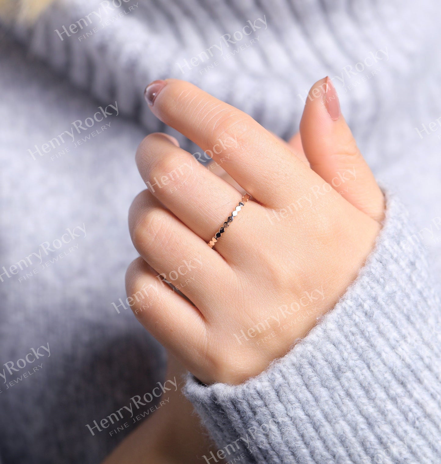 Dainty rose gold wedding band women | Vintage stacking matching bridal ring | unique half eternity jewelry| promise anniversary gift for her