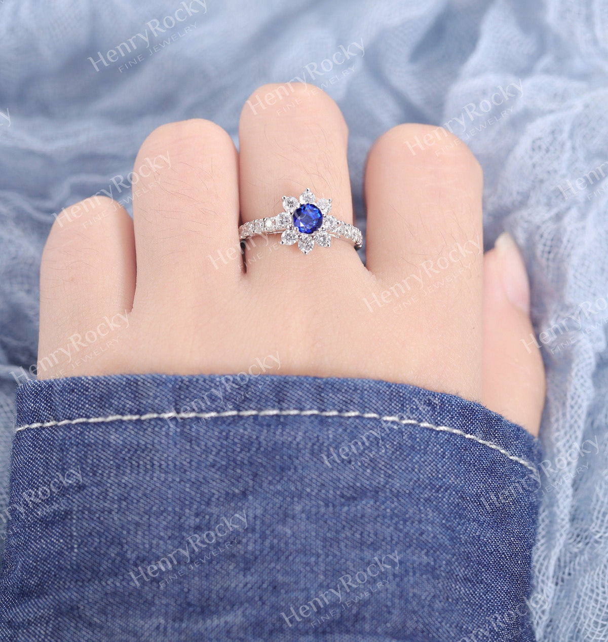 Engagement Ring White Gold Women | Unique Lab ruby/Lab sapphire bridal ring | Art deco Moissanite jewelry | vintage anniversary gift for her