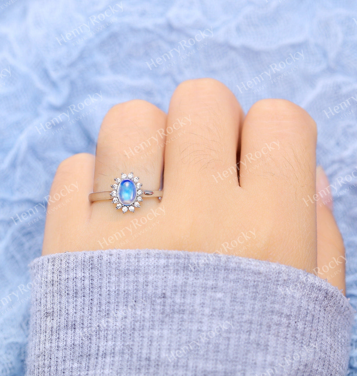 Antique Moonstone engagement ring women | Vintage floral wedding ring | Unique white gold Bridal ring | Anniversary gift for her