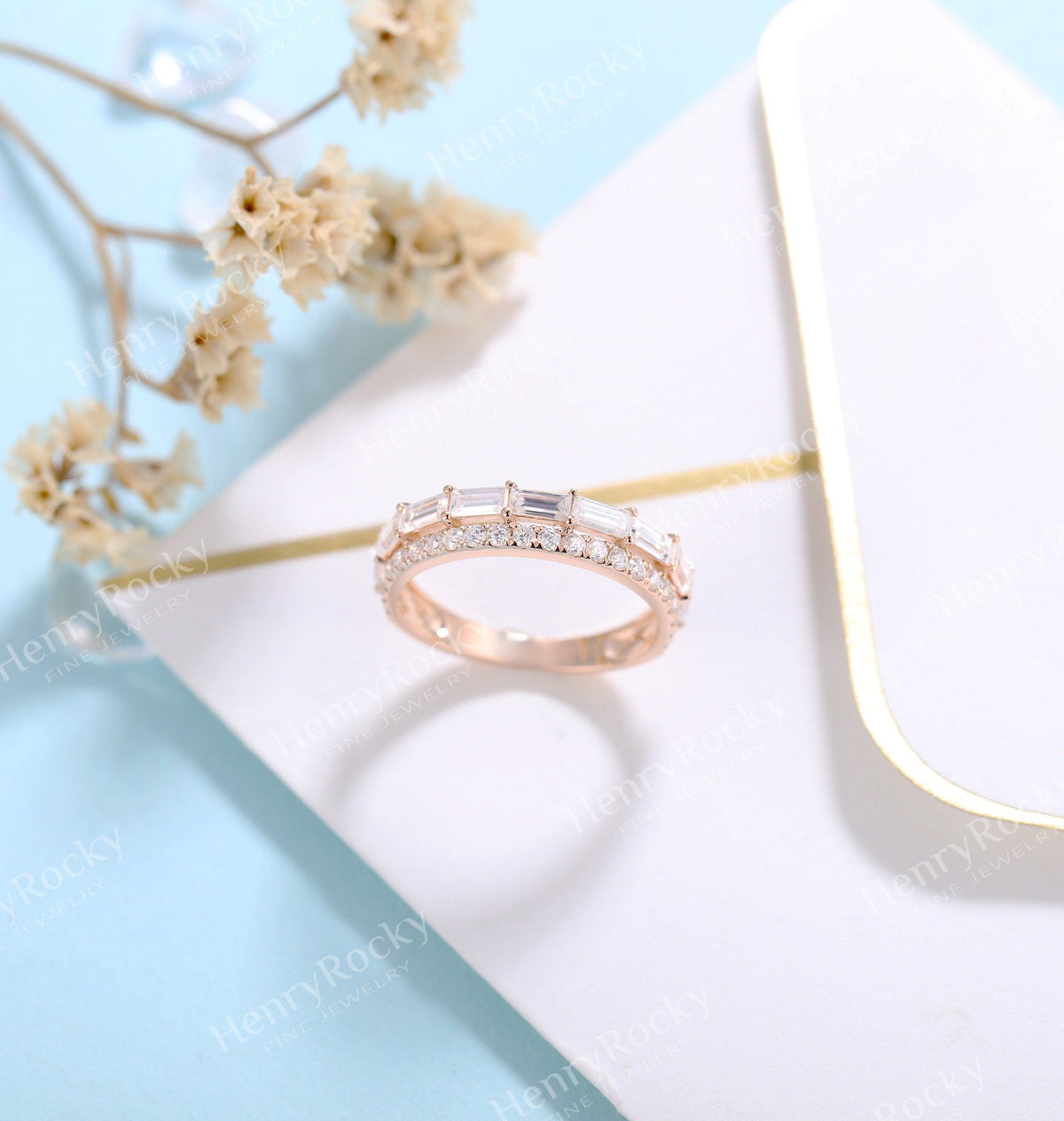 1 PC Vintage Moissanite Engagement Band Women | rose gold band | Bridal band | Unique wedding band | Art deco promise Anniversary ring