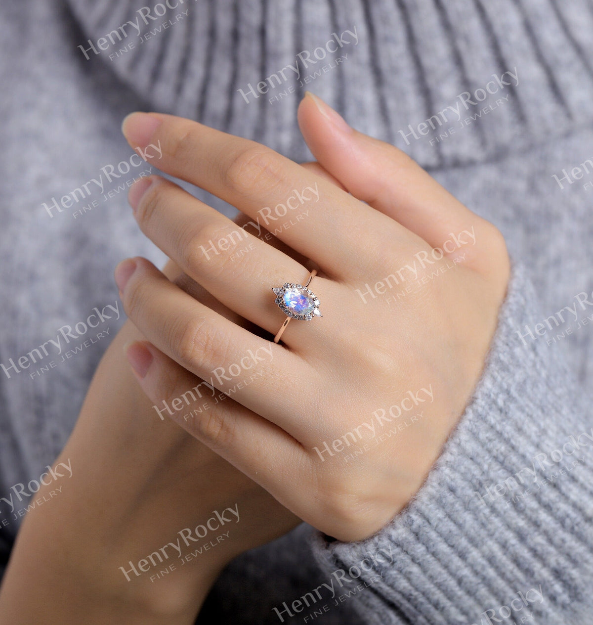 Antique Moonstone engagement ring rose gold women | Vintage floral wedding ring | Unique jewelry Bridal ring | Anniversary gift for her