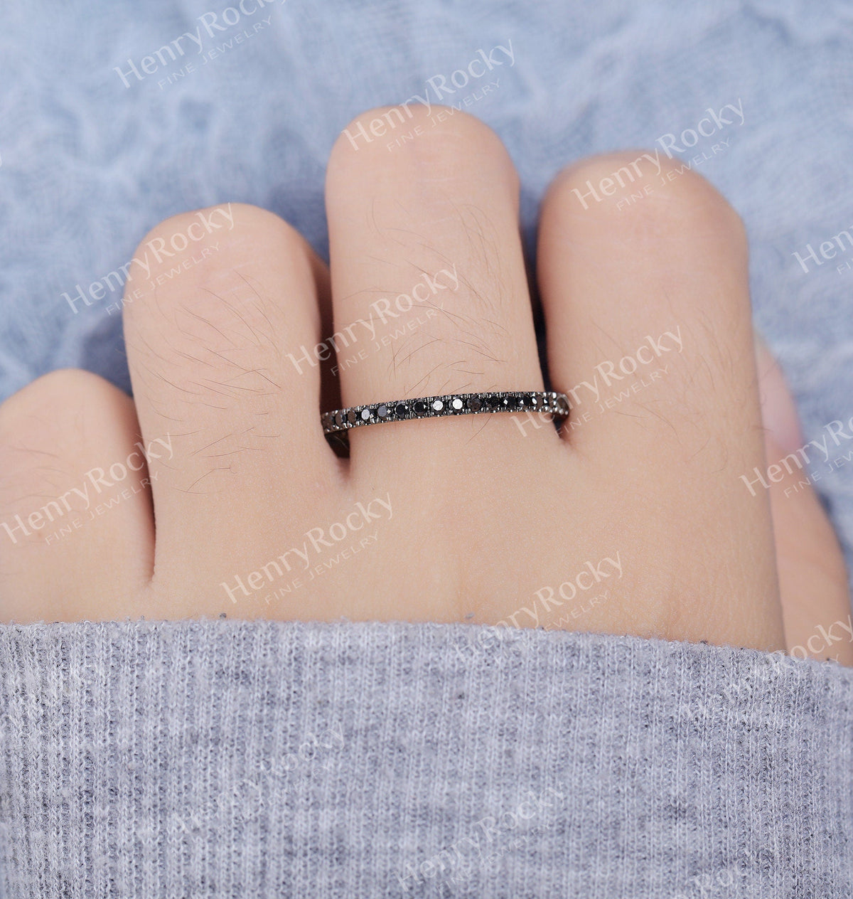 Art deco Black Diamond Wedding Band Women | yellow gold band | eternity Bridal Jewelry | Vintage promise Anniversary Gift for her