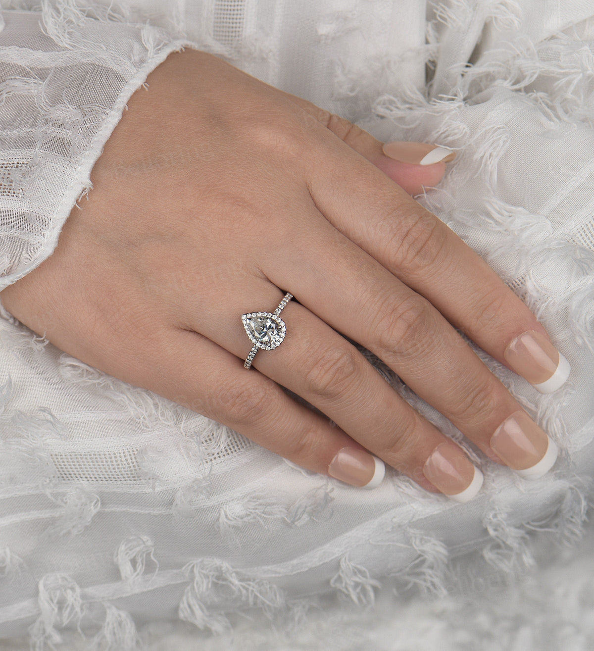 Moissanite engagement ring yellow gold pear shaped halo vintage unique Wedding Jewelry birthstone Anniversary wedding ring