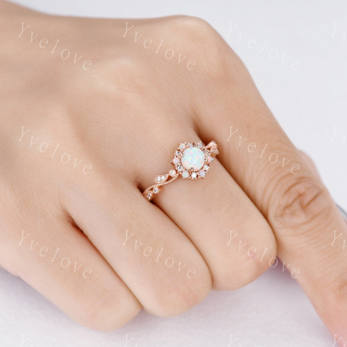 Vintage Opal Engagement Ring Rose Gold White Opal Diamond Wedding Ring Bridal Ring October Birthstone For Women Promise Anniversary Gift