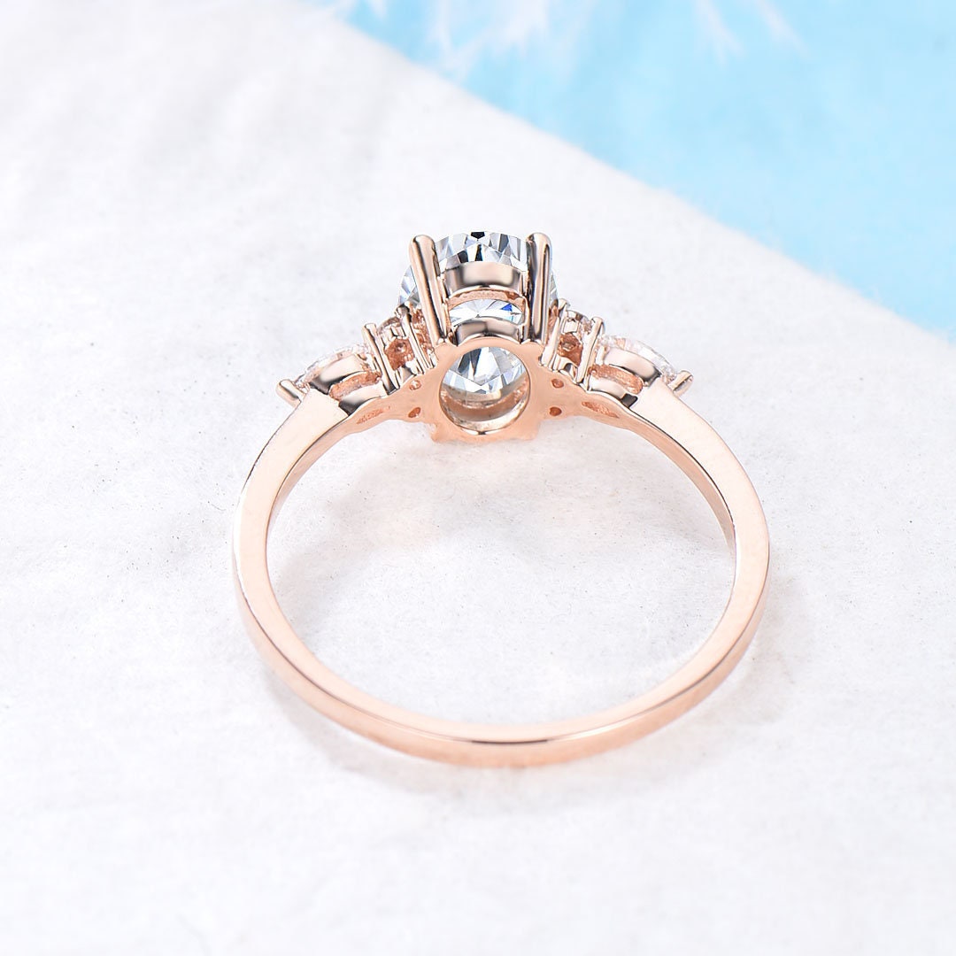 1.5CT Oval Cut Lab Grown Diamond Engagement Ring with IGI Certificate 10K Rose Gold Proposal Ring Unique Bridal Anniversary Gifts for Women