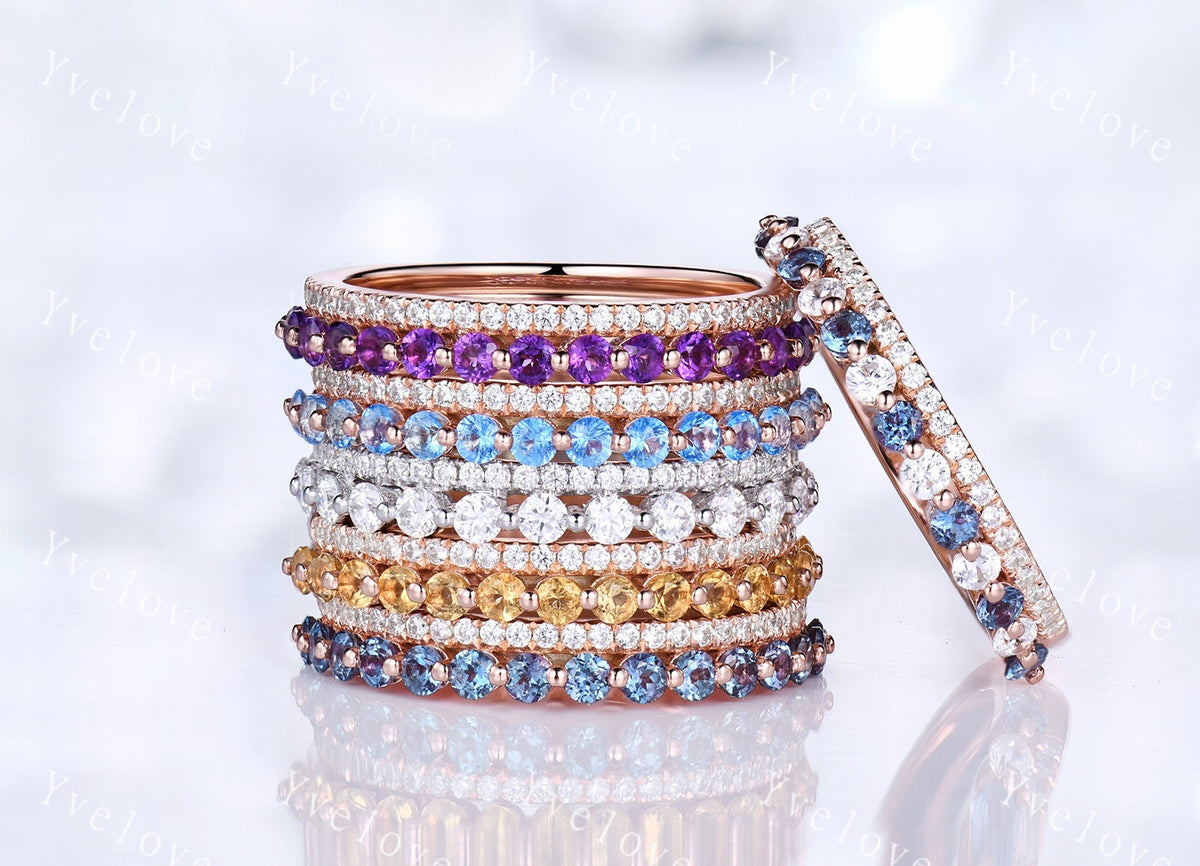 Geniune Swiss Blue Topaz Engagemnt Ring ,Topaz Wedding Band, Blue Gemstone Ring,Half Eternity Wedding Ring, December Birthstone, Gold Band