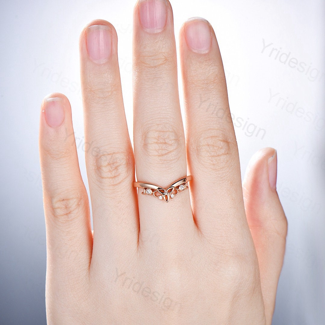 Celtic Knot Norse Viking diamond wedding band women-unique curved wedding band yellow gold- Matching stacking band anniversary ring