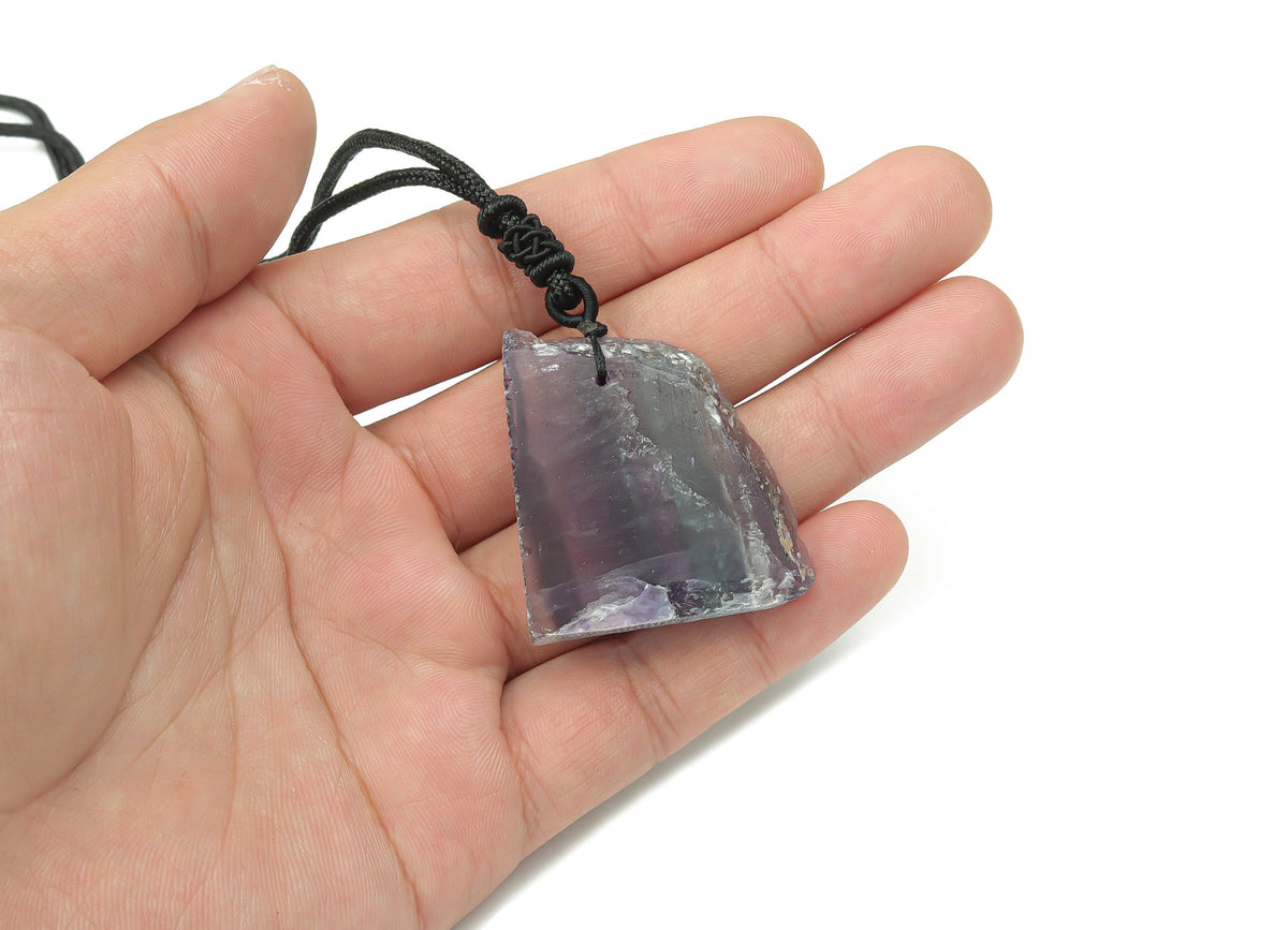 Fluorite Slab Crystal Necklace - Cord Necklace - NC1087