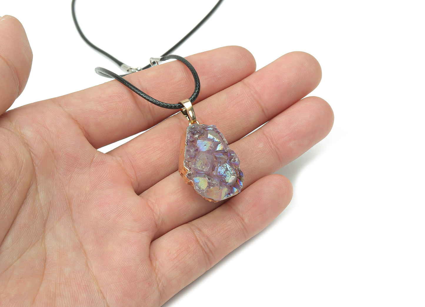 Amethyst Cluster Crystal Necklace - Cord Necklace - NC1088
