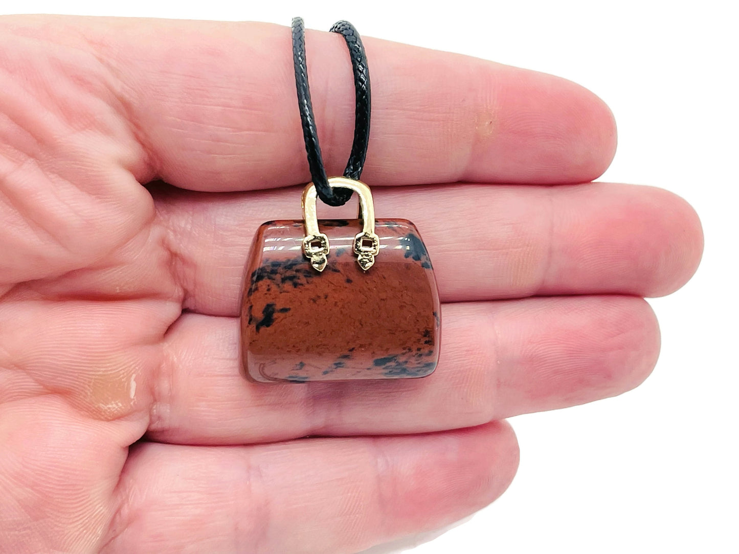 Mahogany Obsidian Crystal Purse Carving Gemstone - Crystal Handbag Pendant - PU1017