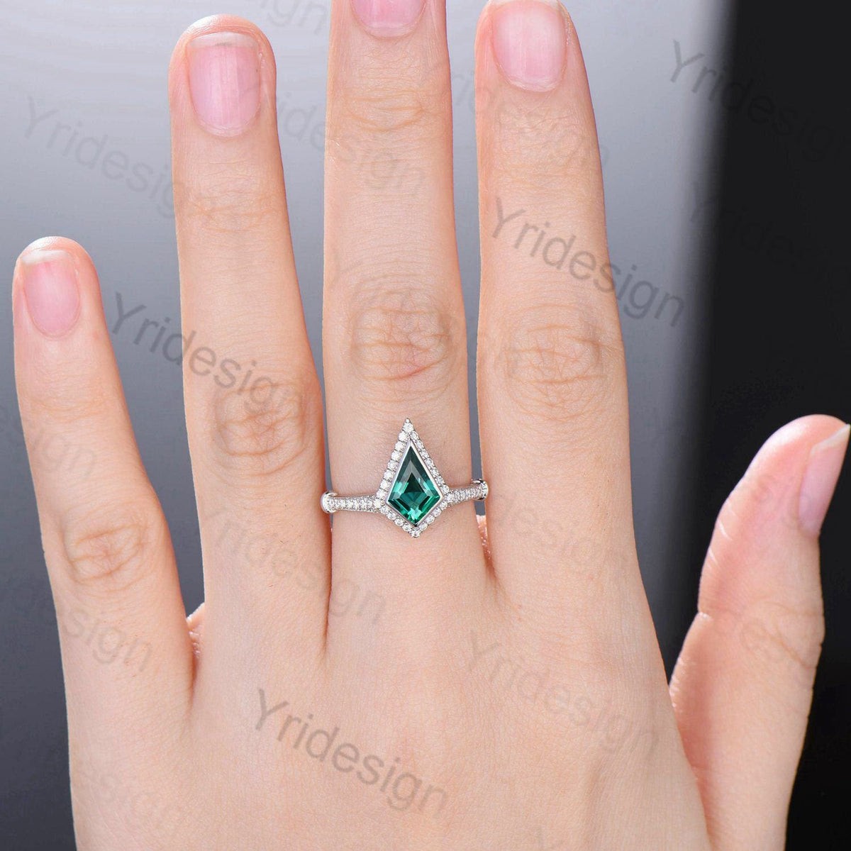Bezel white gold emerald engagement ring antique halo moissanite diamond knot wedding ring Vintage Style Unique Women Anniversary Gift