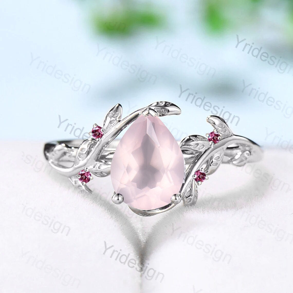 Rose Quartz Ring, Silver Twig Band, Pink Tourmaline Accent, Handmade Jewelry