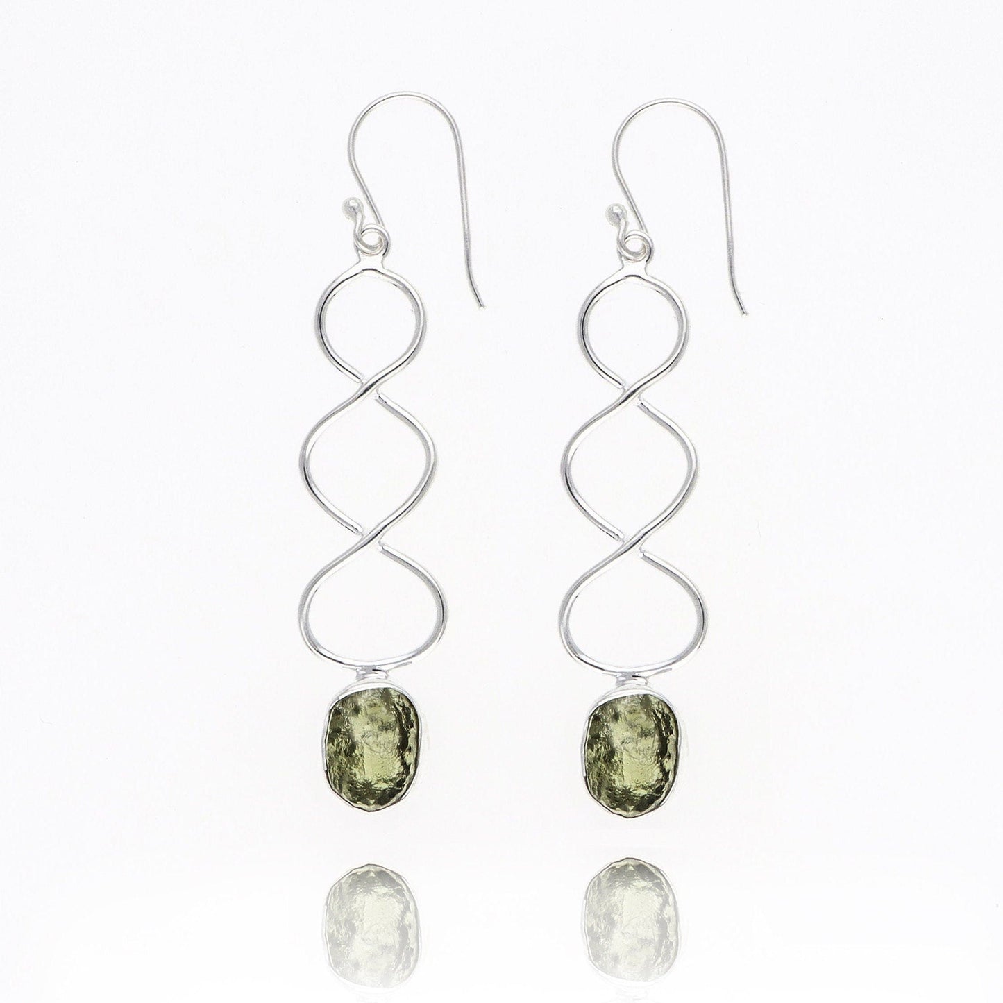 Crezh Moldavite Natural Gemstone 925 Sterling Silver Handmade Stud Earring