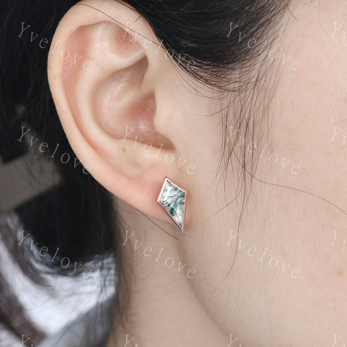 Dainty Kite cut Moss agate earrings natural gemstone jewelry unique earrings studs art deco earring anniversary gift for her Birthday Gift
