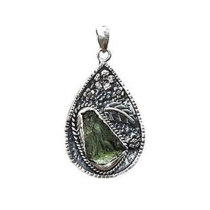 Genuine Moldavite Rough Pendant 100% Natural With Certified Gemstone From Czech Republic 925 Sterling Silver Handmade Designer Jewelry