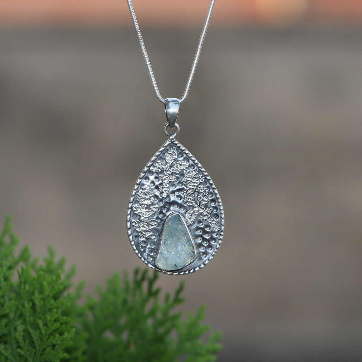 Raw Aquamarine Pendant, Sterling silver Pendant, March Birthstone, Handmade Pendant, Natural Aquamarine, Statement Boho Everyday Pendant