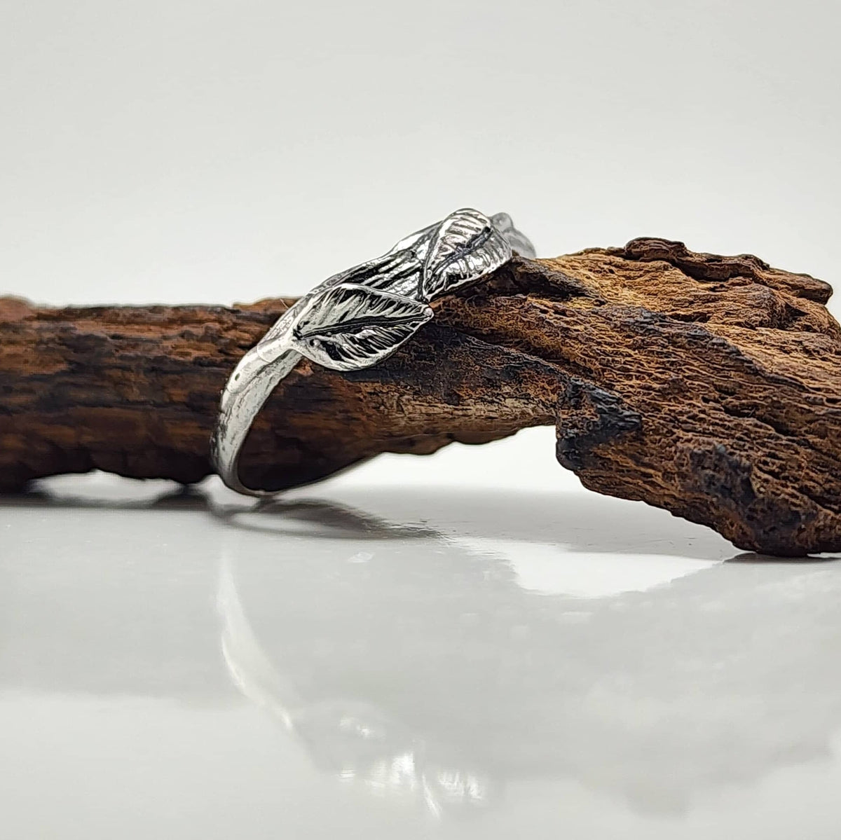 Sterling Silver Two Hand-sculpted Leaf Statement Ring