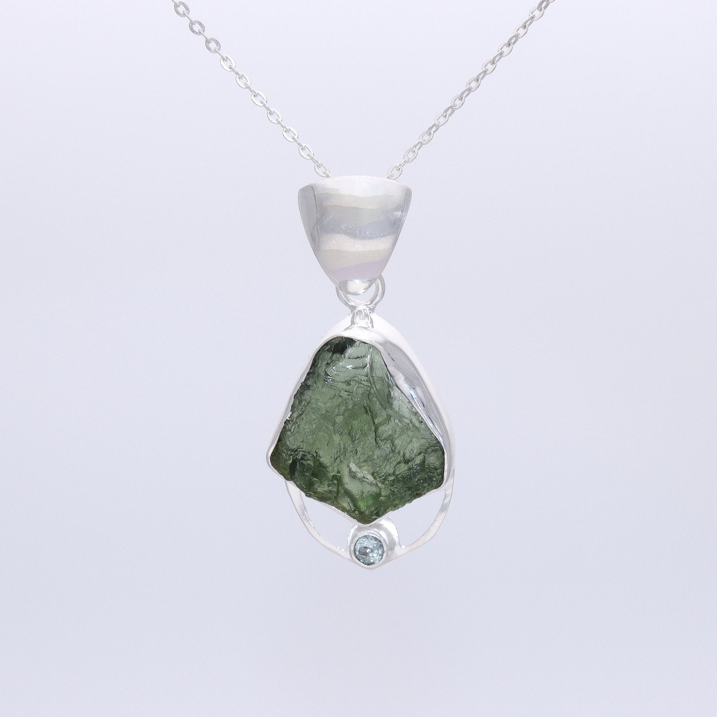 Moldavite Pendant, Natural Blue Topaz Gemstone Jewelry, 925 Sterling Silver, Handmade Pendant For Gift, Necklace For Women's, Gift For Her
