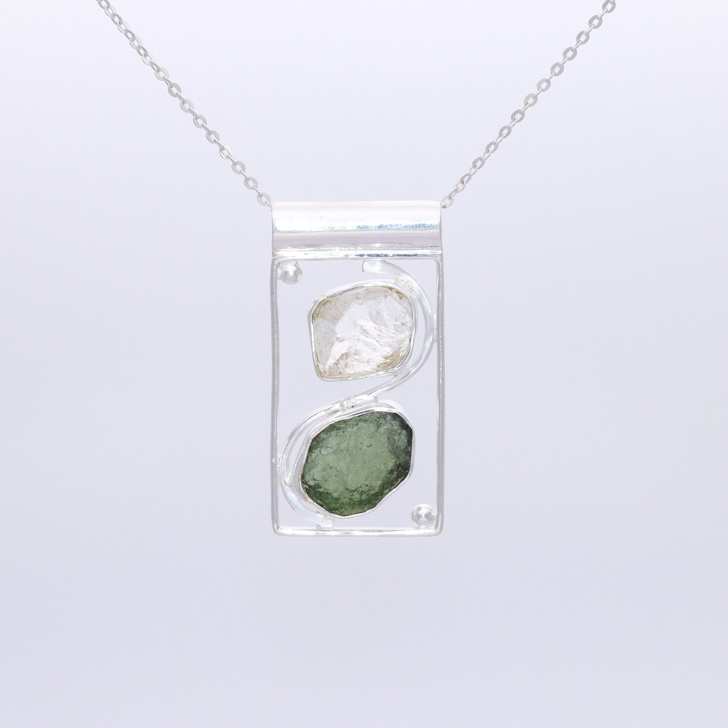 Raw Moldavite Pendant, 925 Sterling Silver, Herkimer Diamond Jewelry, Natural Gemstone Jewelry, Jewelry For Gift, Handmade Jewelry For Women