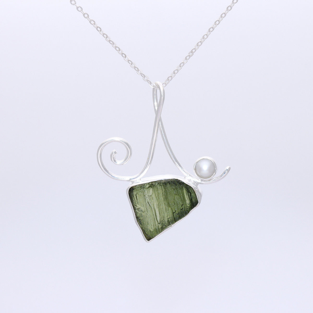 Genuine Moldavite Jewelry, Gemstone Pearl Pendant, 925 Sterling Silver, Handmade Jewelry Gift, Jewelry For Womens, Christmas Jewelry For Her