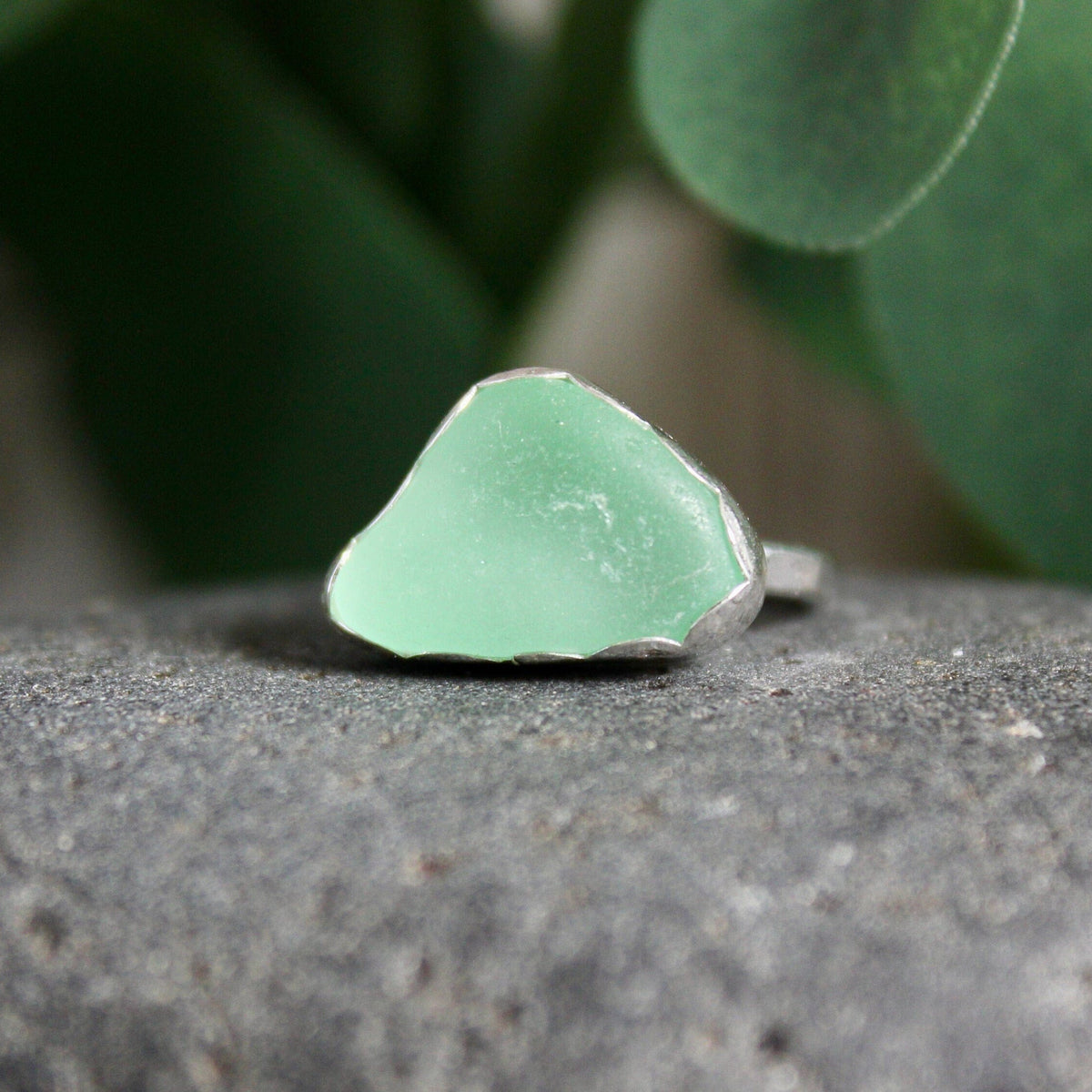Mint Green Sea Glass Ring | Handmade | Sterling Silver | Size 4 1/4