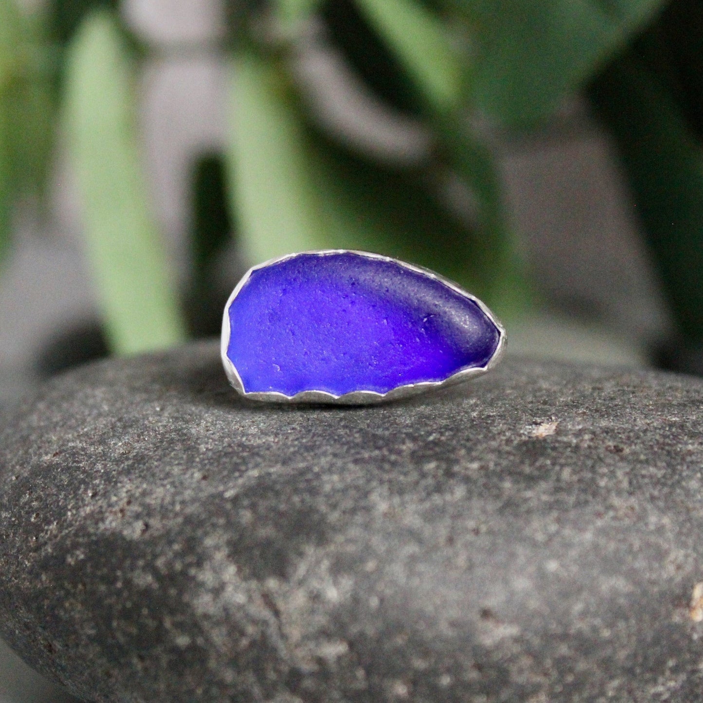 Large Cobalt Blue Sea Glass Ring | Sterling Silver | Handmade | Size 6
