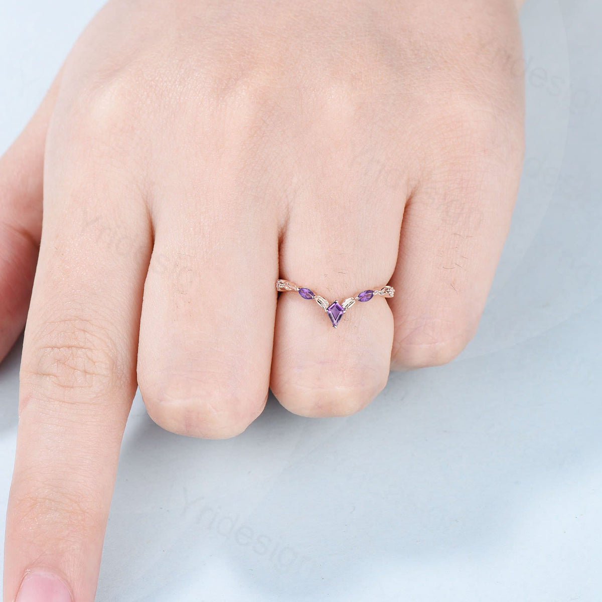 Amethyst Wedding Band: Rose Gold Twisted Vine Kite Stacking Ring