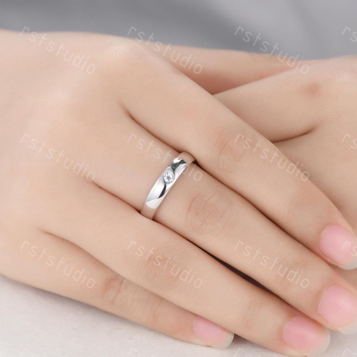 Aquamarine Wedding Ring: Round Cut Sterling Silver Promise Ring