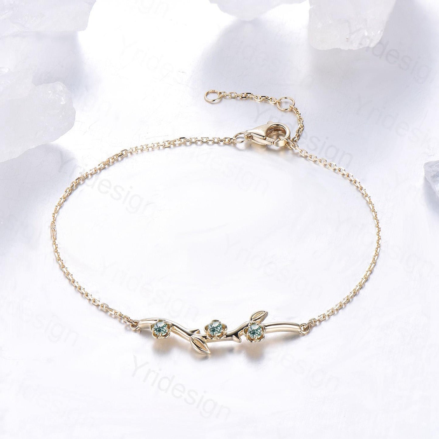 Elegant flower moss agate bracelet twig branch green agate leaf bracelet nature inspired stackable Bracelet Women anniversary gift for her