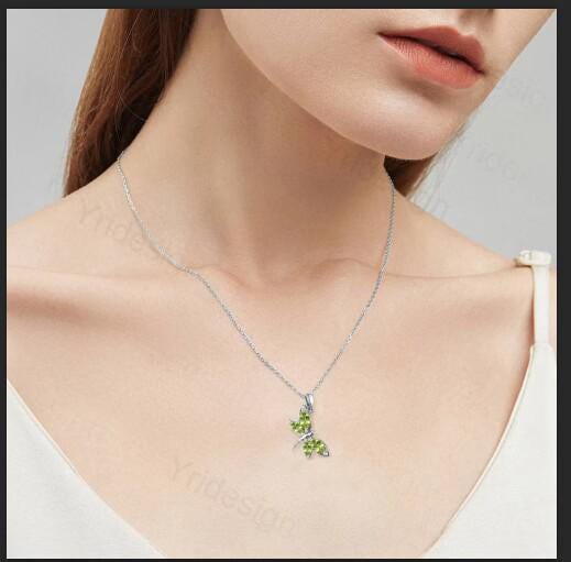 Unique Butterfly Pendant Necklace Vintage Peridot Necklace Cute Marquise Peridot Pendant for Women August Birthstone Handmade Proposal Gifts
