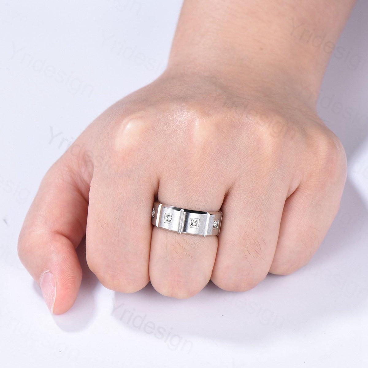 Black Gold Brushed Finish Mens Wedding Band Unisex Frame Moissanite Men's Wedding Ring Anniversary Stacking Matching Band Promise Gift