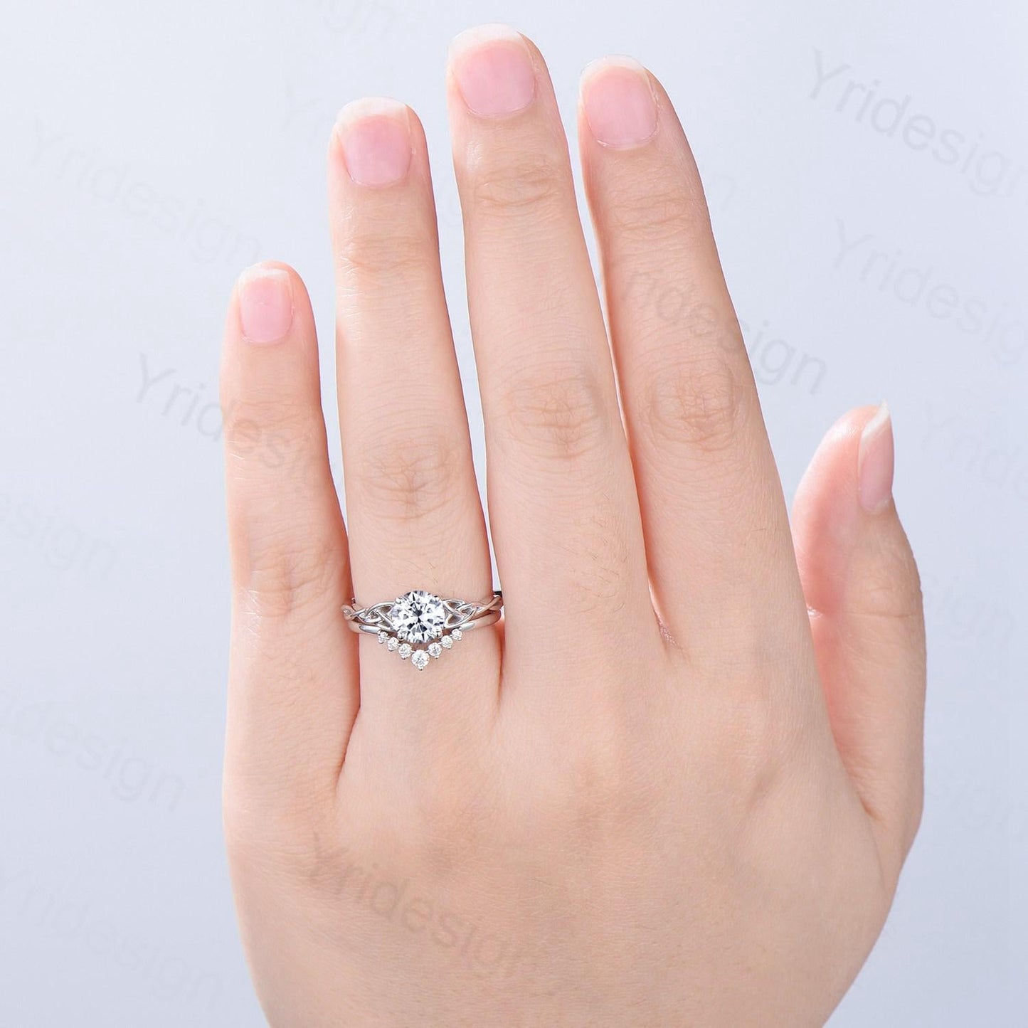 Celtic Love Moissanite Bridal Ring Set White Gold Elegant Twisted Norse Viking Lab Grown Diamond Wedding Ring Women Handmade Jewelry Gift