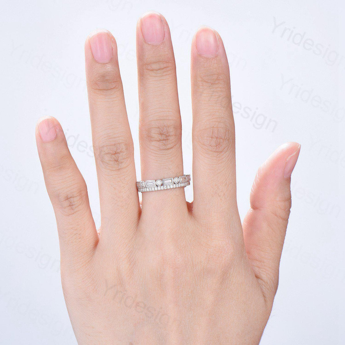 Enhance Baguette cut moissanite wedding band white gold Diamond Anniversary Gift For Wife, Matching Stacking Ring,Elegant Promise Band Women