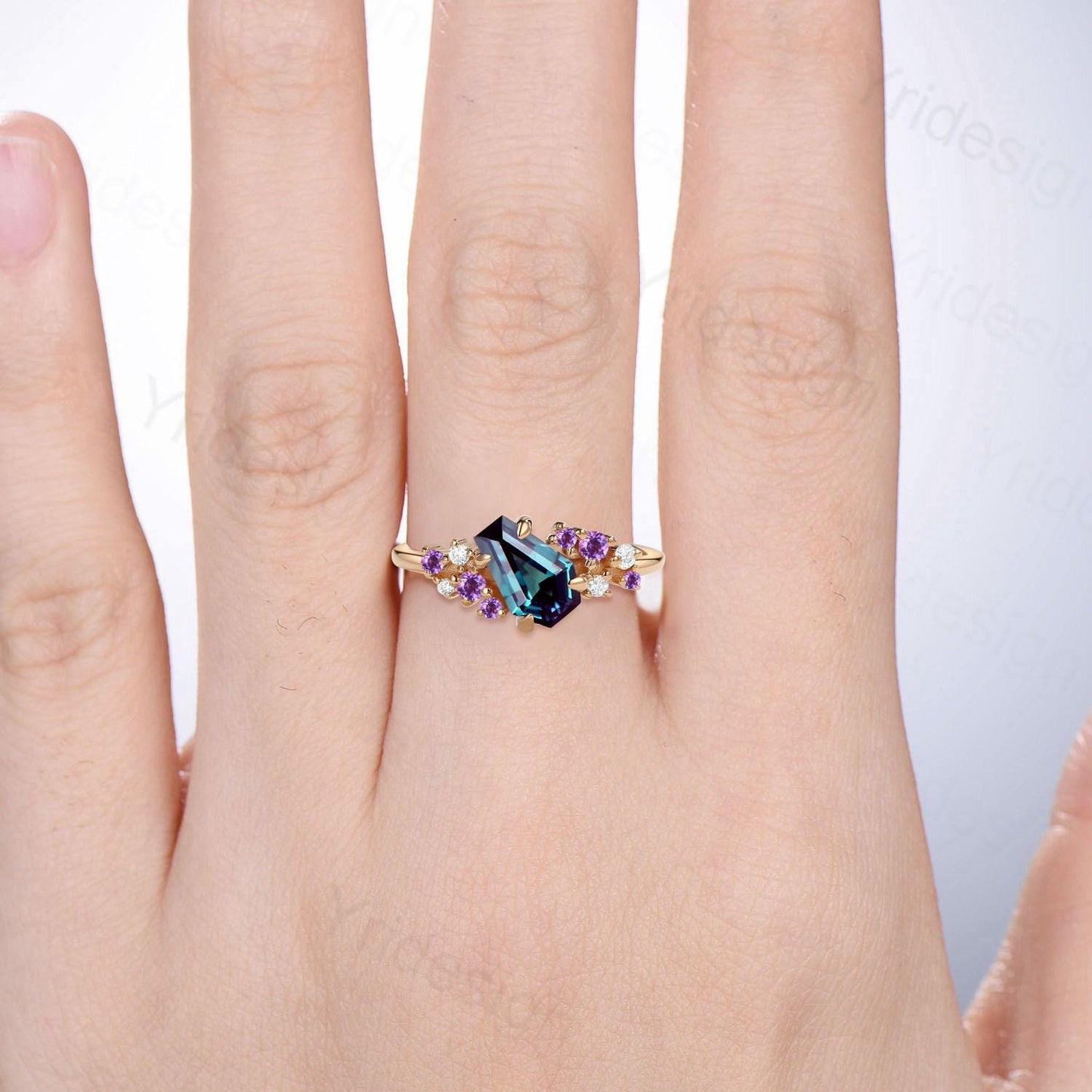 Unique Coffin Alexandrite engagement ring color-change cluster amethyst moissanite anniversary ring for women June birthstone wedding gifts