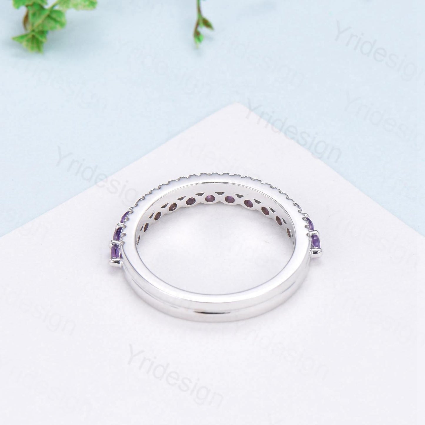 Enhance Amethyst diamond wedding band white gold moissanite band anniversary gift for wife, Matching Stacking Ring, Elegant Promise Band Her