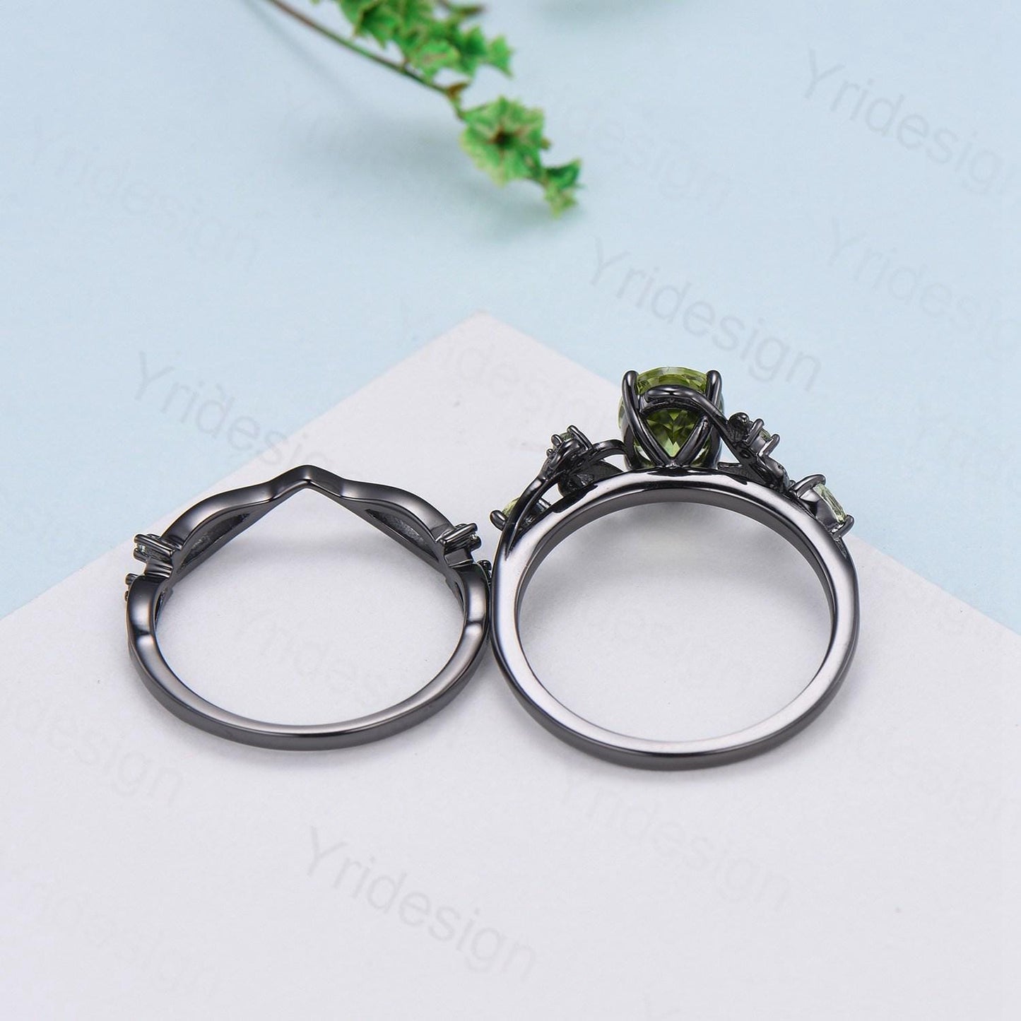 Unique Black Gold Oval Alexandrite Moonstone Engagement Ring Set Nature Inspired Twig Opal Wedding Band branch June birthstone bridal set