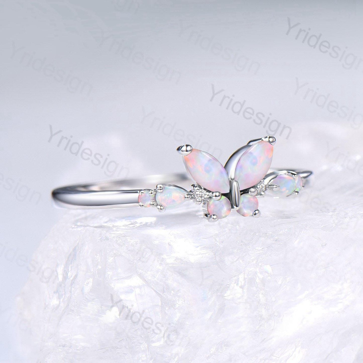 Unique Butterfly Marquise White Opal Engagement Ring Vintage Pear Fire Opal Wedding Ring Silver Anniversary Ring October Birthstone Gift