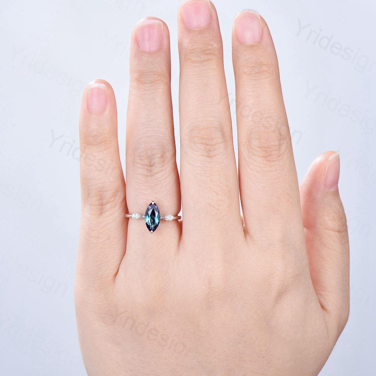 Dainty Marquise Cut Alexandrite Engagement Ring Three Stone Minimalist Color Change Stone Wedding Ring For Women Simple Anniversary Ring