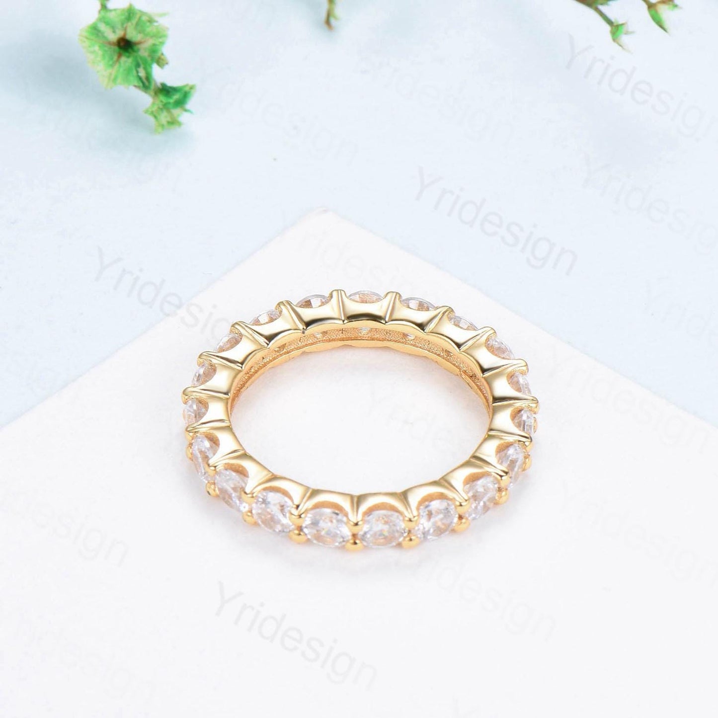 Round Moissanite Band Full Eternity Band Wedding Band 3mm Round Cut Moissanite Wedding Ring 14K Yellow Gold Anniversary Promise Women's Band