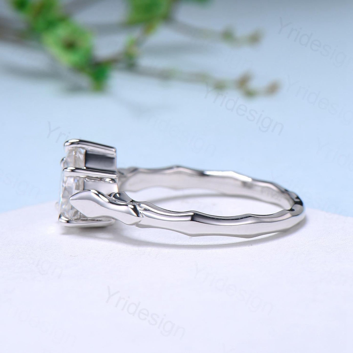 Unique Pear Shaped Moissanite Engagement Ring Platinum Wedding Ring of the Crux of Fate Handmade Personable Bridal Ring Proposal Gift Women