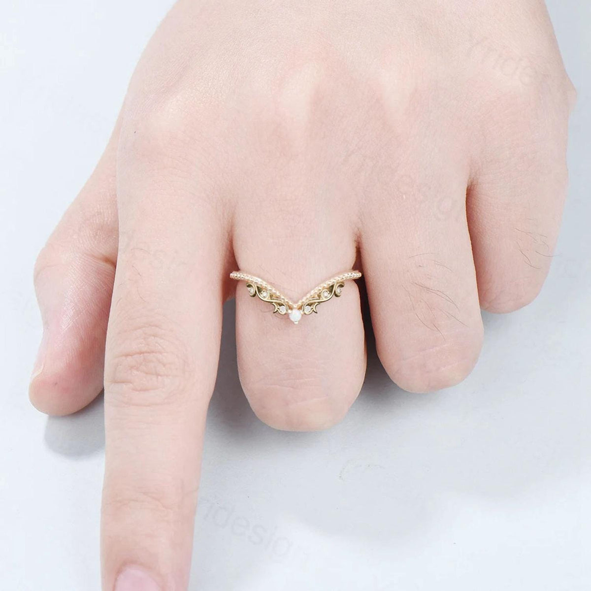 Celtic knot opal wedding band curved white opal art deco moissanite yellow gold stacking wedding ring Elegant anniversary matching band gift
