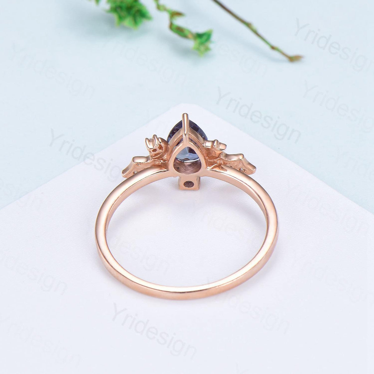 Magic Crescent Moon Star Alexandrite Engagement Ring Unique Bat Color Change Cluster Diamond Wedding Ring Rose Gold Anniversary gift Women