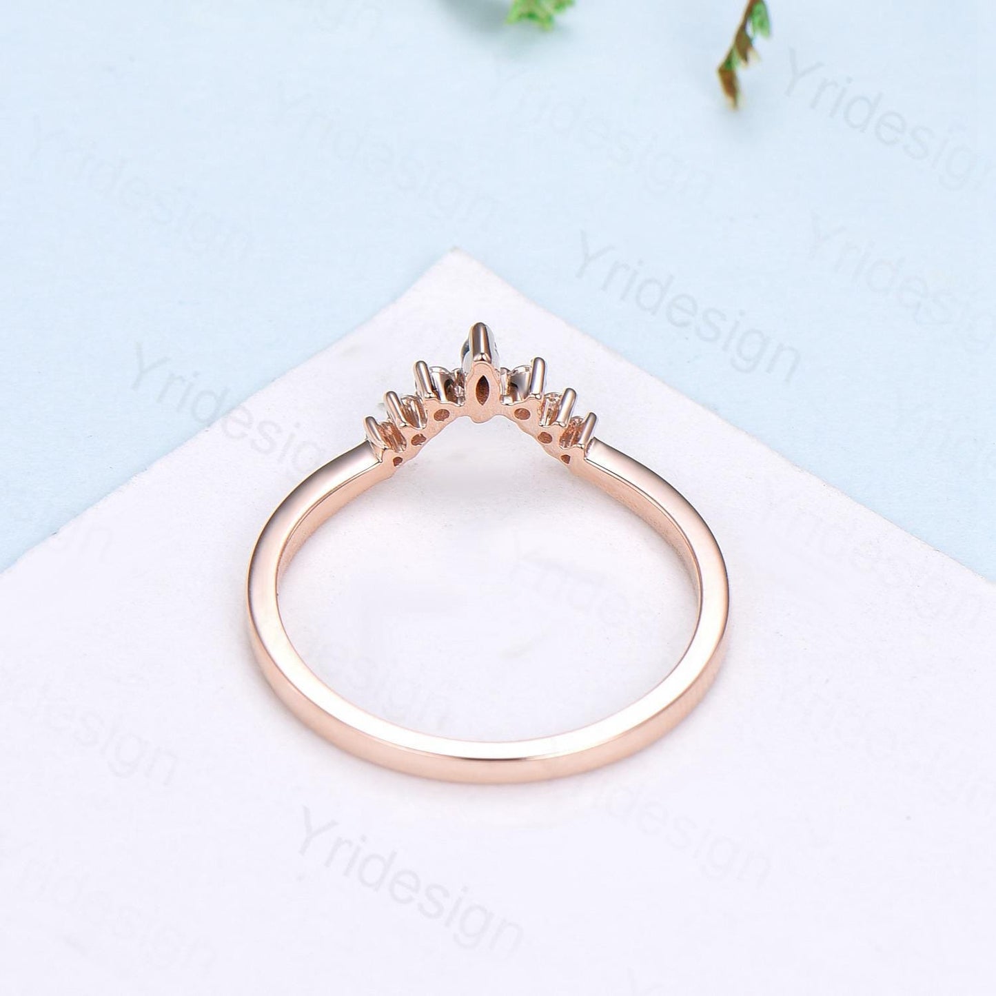 Curved 14K Rose Gold Lab Grown diamond wedding band women custom black spinel wedding band art deco matching stacking band anniversary gift