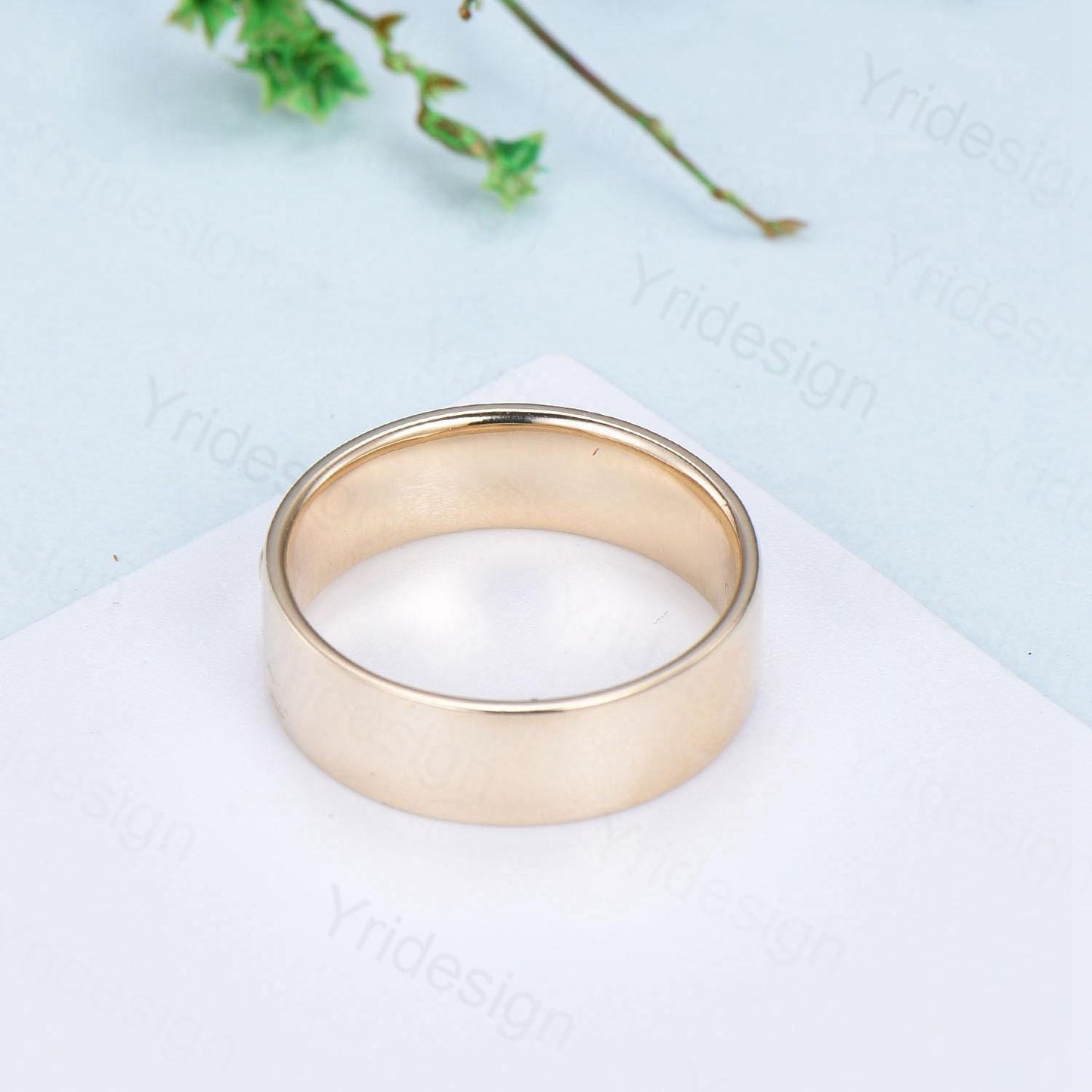6mm Unique Leaf Wedding Band Mens 14K Yellow Gold Art Deco Leaf Branch Vines Design Wedding Ring Men Anniversary Engagement Rings For Men