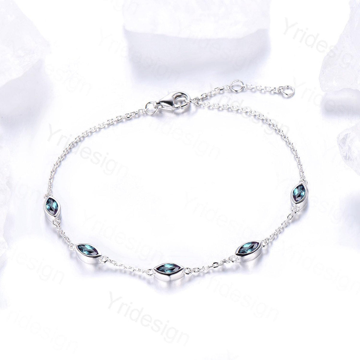 Dainty marquise cut alexandrite bracelet bezel set color change bracelet minimalist elegant stackable bracelet handmade anniversary gift