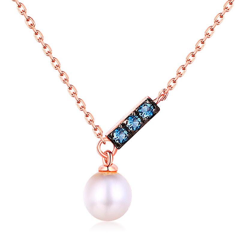 Dainty pearl pendant necklace Minimalist pendant 9k/14k/18k rose gold art deco London blue topaz pendant necklace Anniversary gift for mom