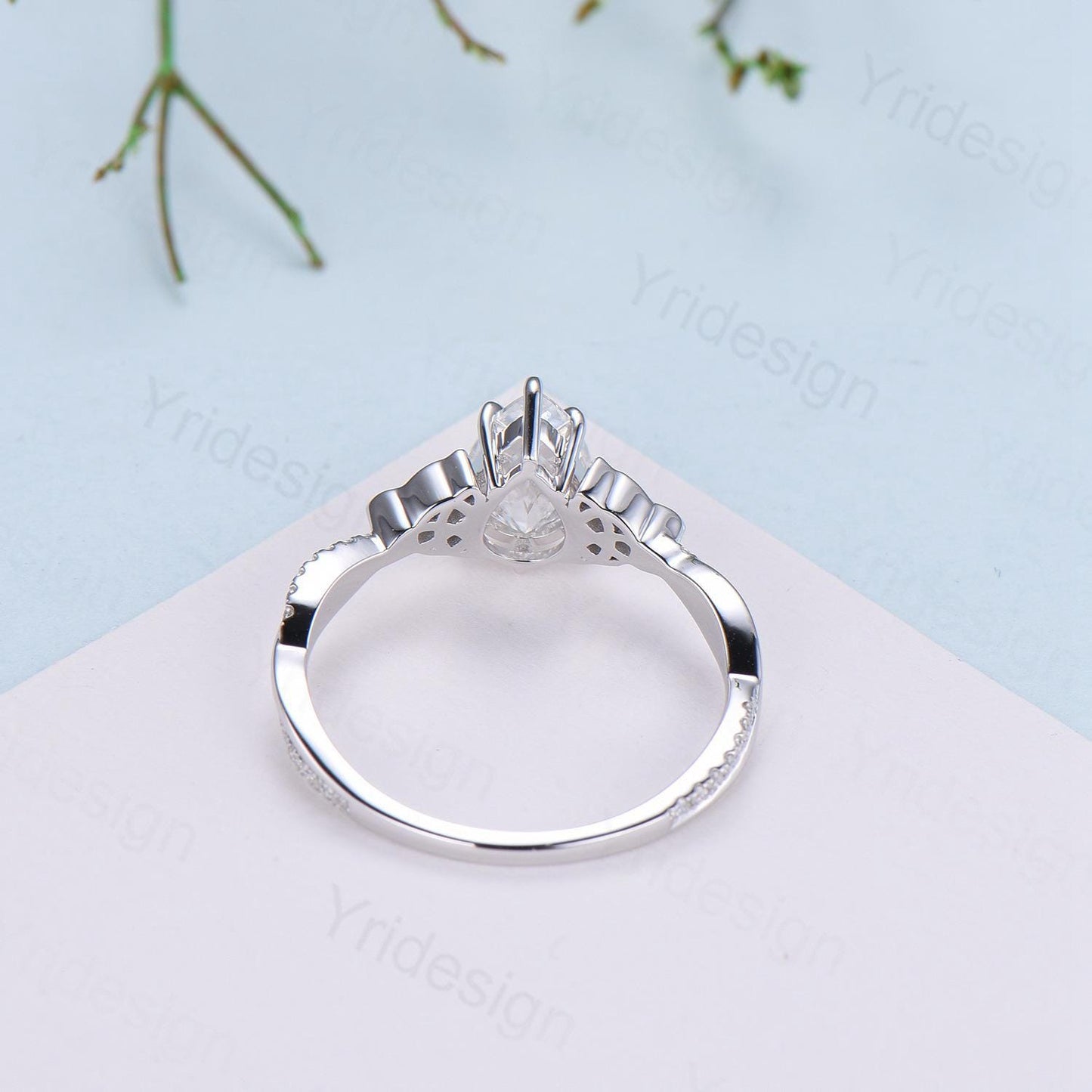 Norse Viking Pear Shaped Moss Agate Engagement Ring For Women Unique Celtic infinity moissanite wedding ring spilt shank anniversary gifts