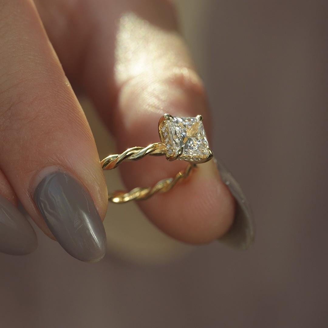 Minimalist Diamond Ring Dazzling Twist Rope Lab Grown Diamond Engagement Ring IGI Certified Hidden Halo Diamond Ring Anniversary Gifts Women